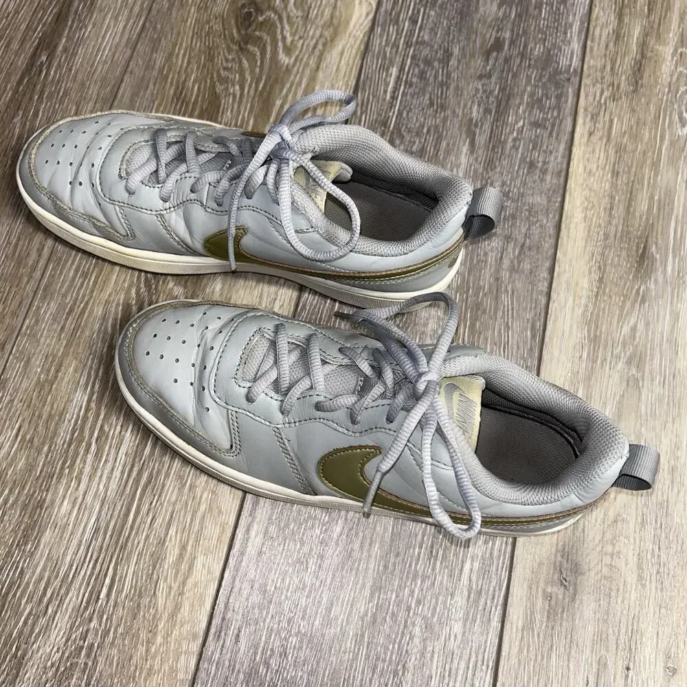 Nike Court Borough Low 2 BQ5448-013 Youth US Size 6Y Gray Gold Sneaker Shoes